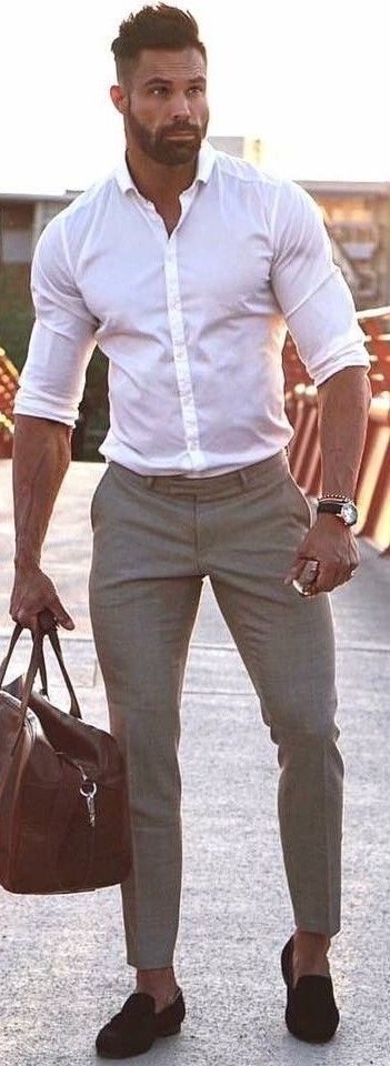 khaki pants white shirt outfit men
