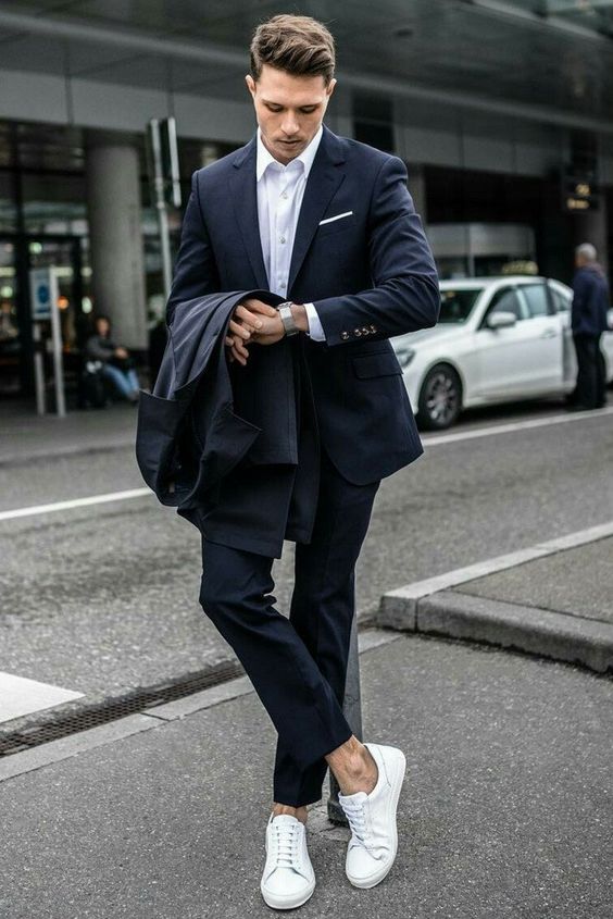 navy suit white shirt outfit for men