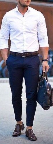 navy pants white shirt outfit for men