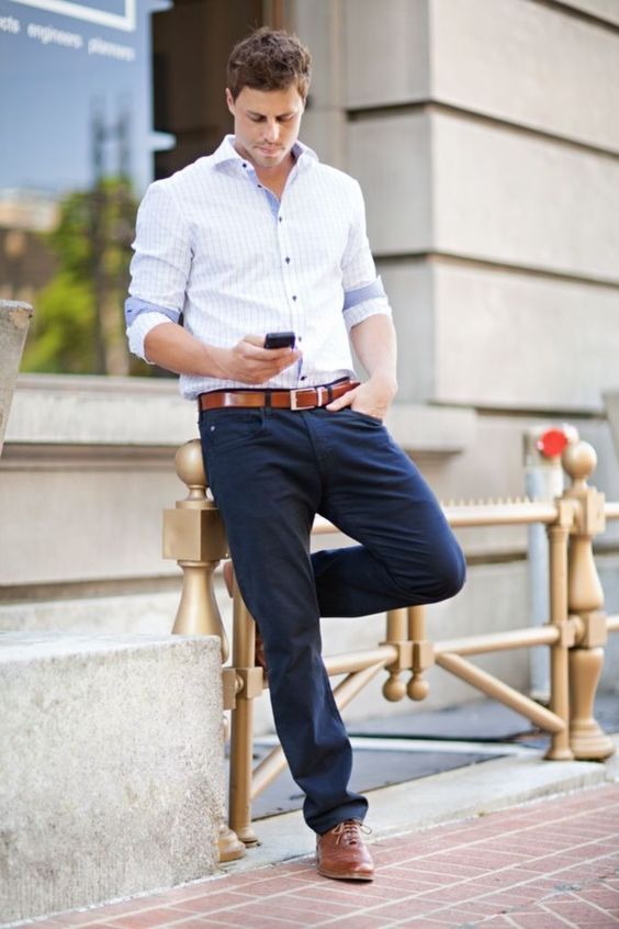 navy chinos white shirt outfit for men