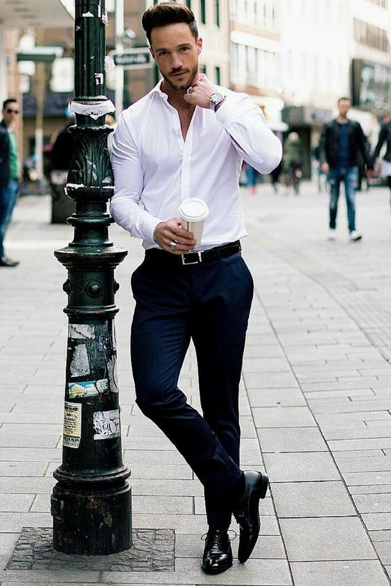 black pants white shirt outfit men